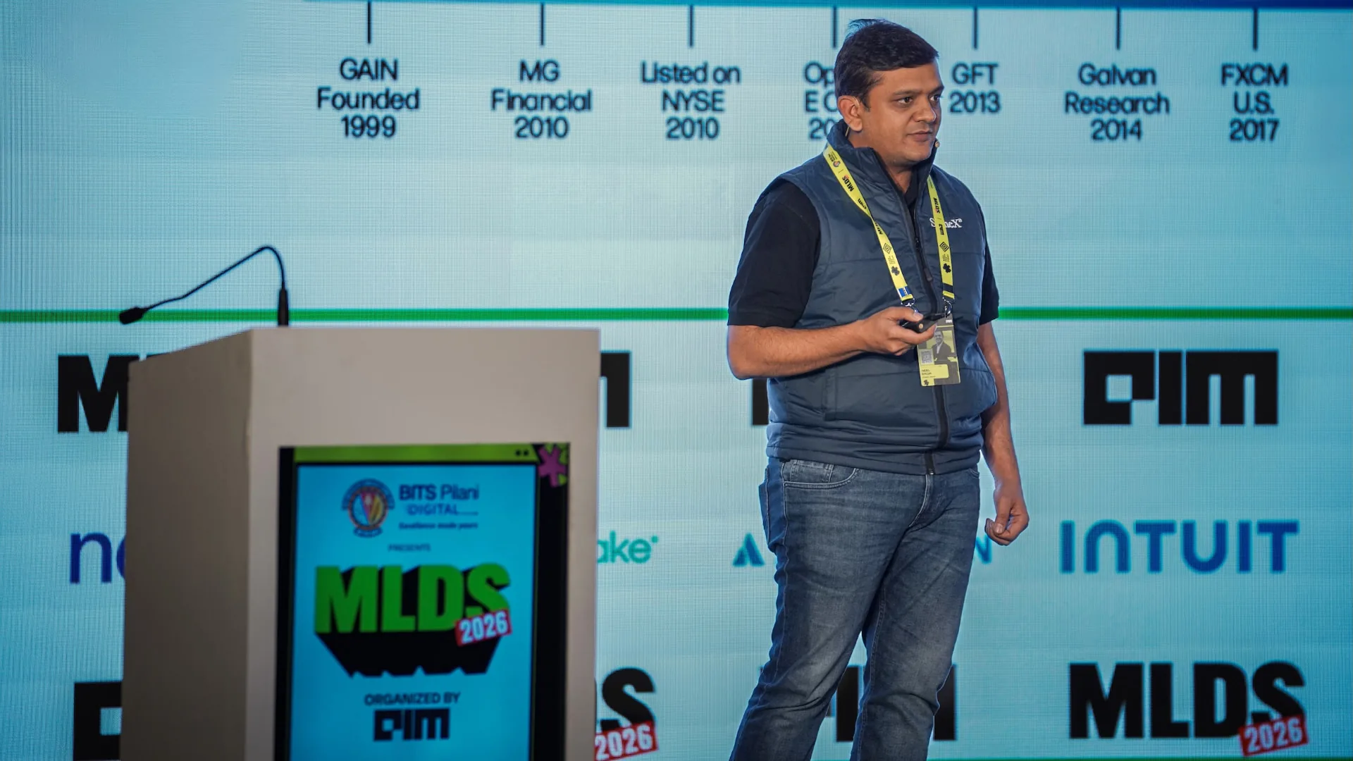 Speaker presenting on the MLDS main stage in Bengaluru