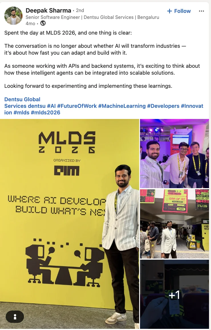 Deepak Sharma shares their MLDS experience on LinkedIn