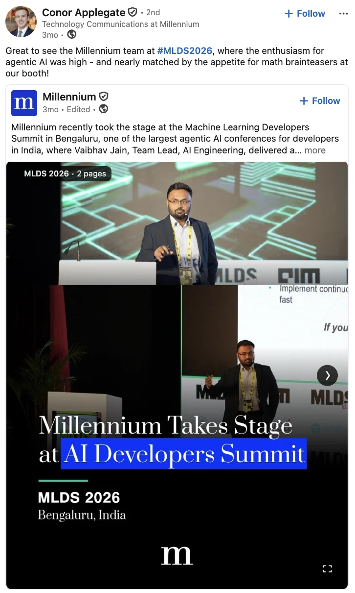 Conor Applegate shares their MLDS experience on LinkedIn